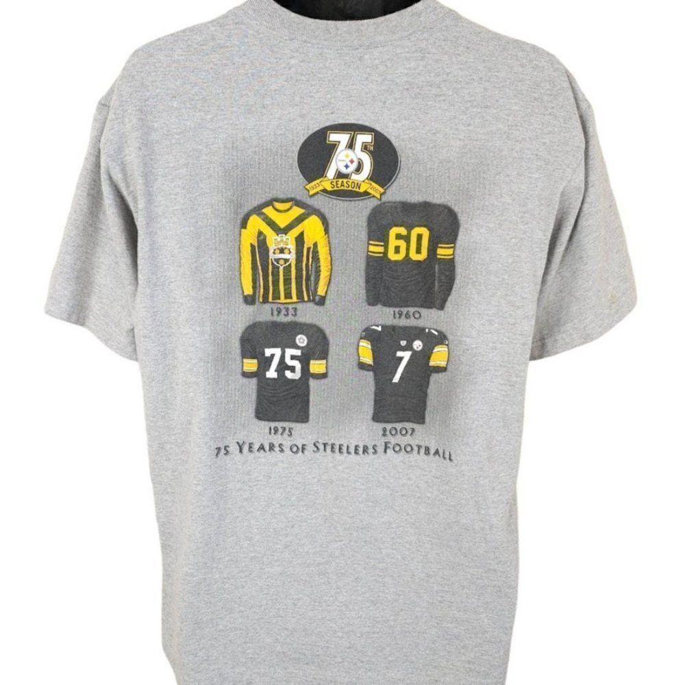 Pittsburgh Steelers T Shirt Vintage Y2K 2007 75 Years NFL Football Mens Large